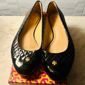 Tory Burch Black Patent Quilted Flats